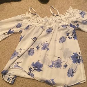 Small White blouse with blue flowers